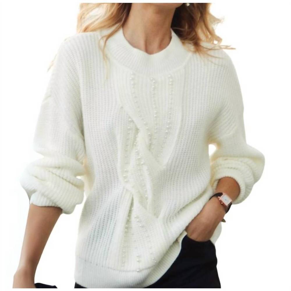 NEW FDJ pearl embellished cable sweater in ivory